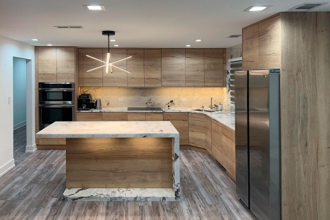 Modern Kitchen Cabinets - EGGER Melamine: Natural Halifax Oak H1180-ST37
