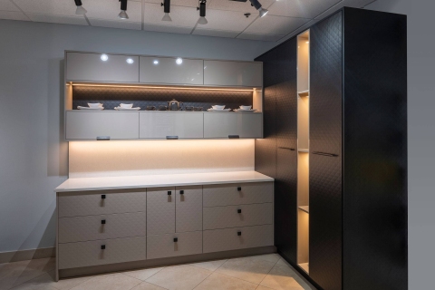 Cabinets - Collezione Italiana: Combo 3D Print Texture and Gloss Kristal Beige Modern Melamine Cabinets
