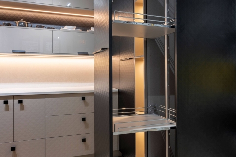 Cabinets - Collezione Italiana: Combo 3D Print Texture and Gloss Kristal Beige Modern Melamine Cabinets