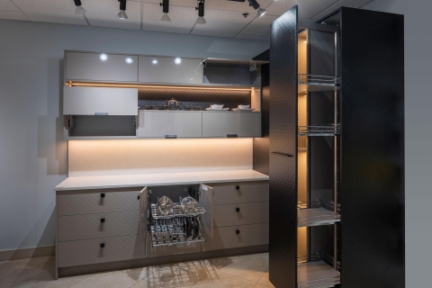 Cabinets - Collezione Italiana: Combo 3D Print Texture and Gloss Kristal Beige Modern Melamine Cabinets