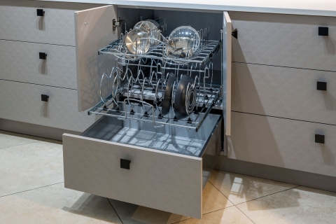 Cabinets - Collezione Italiana: Combo 3D Print Texture and Gloss Kristal Beige Modern Melamine Cabinets