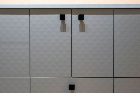 Cabinets - Collezione Italiana: Combo 3D Print Texture and Gloss Kristal Beige Modern Melamine Cabinets