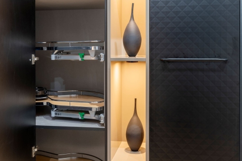 Cabinets - Collezione Italiana: Combo 3D Print Texture and Gloss Kristal Beige Modern Melamine Cabinets