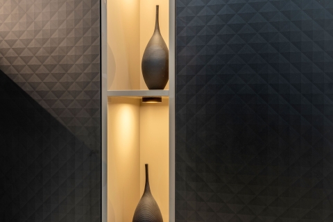 Cabinets - Collezione Italiana: Combo 3D Print Texture and Gloss Kristal Beige Modern Melamine Cabinets