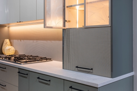 Cabinets - Collezione Italiana: Green Tea + Tuscan Linen + Gloss Kristal Beige Modern Cabinets