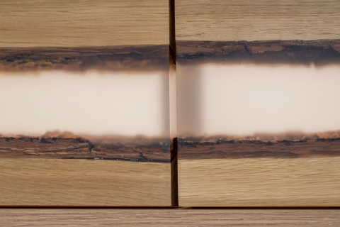 Cabinets - Modern Melamine Cabinets: Solid Wood Accent: Rustic Oak with Clear Filled Splits with Bark