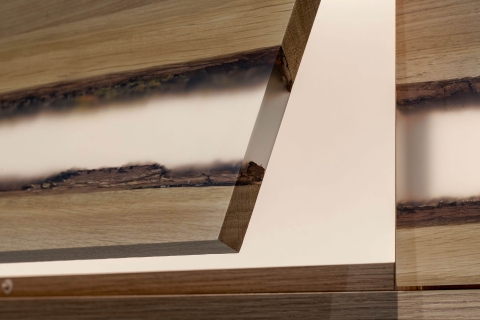 Cabinets - Modern Melamine Cabinets: Solid Wood Accent: Rustic Oak with Clear Filled Splits with Bark