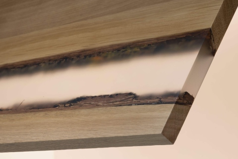 Cabinets - Modern Melamine Cabinets: Solid Wood Accent: Rustic Oak with Clear Filled Splits with Bark