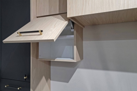Cabinets - Two-Texture Combo, Solid Matt Black & Wood Grain  - Modern Melamine Cabinets